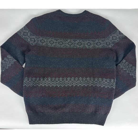 Jos. A Bank Reserve Size XL Fair Isle Wool Sweater V-Neck Gray Winter Holiday - Picture 4 of 8